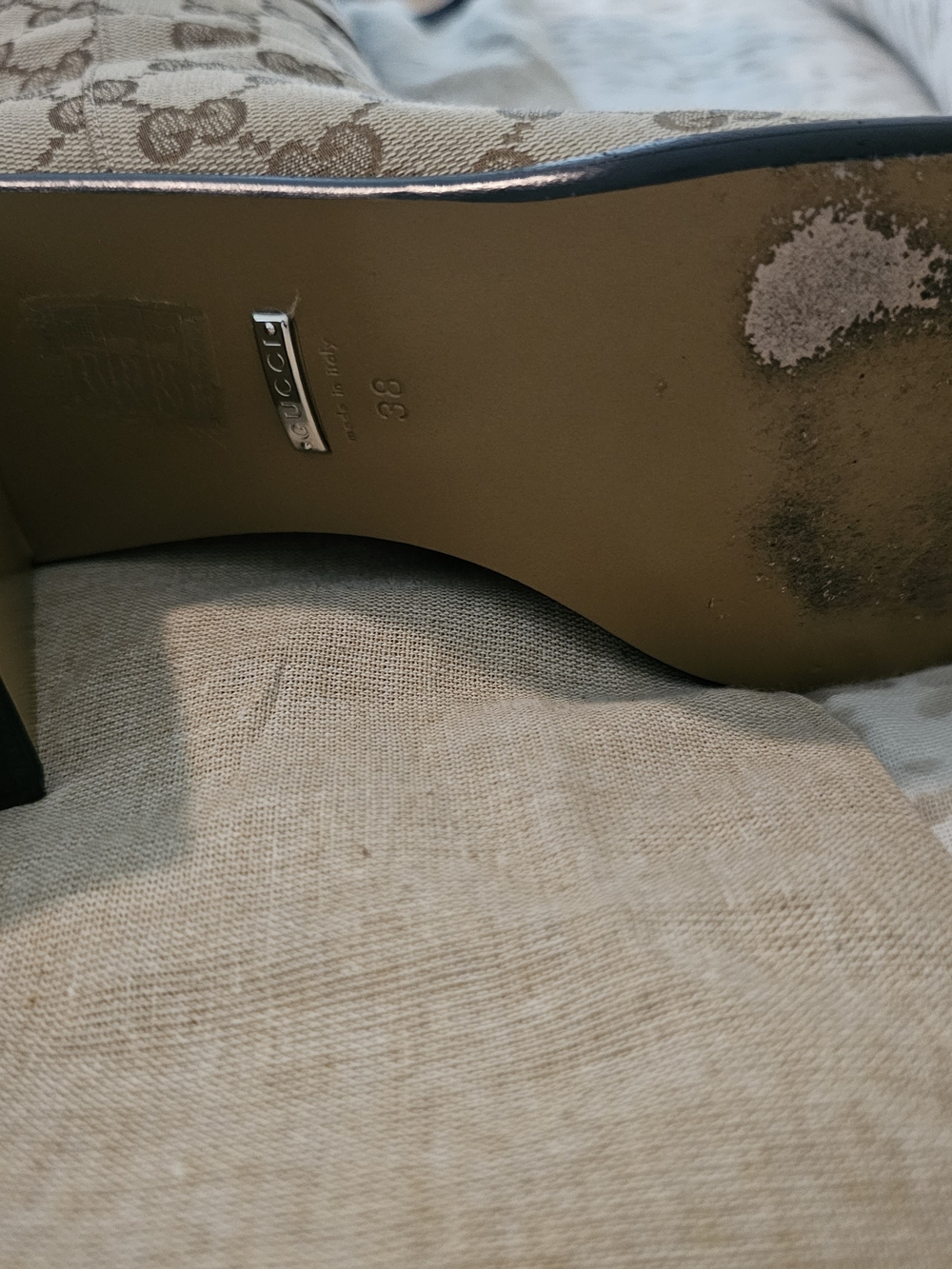 Gucci Beige Monogram Knee-High Square Toe Boots - Picture 5 of 12